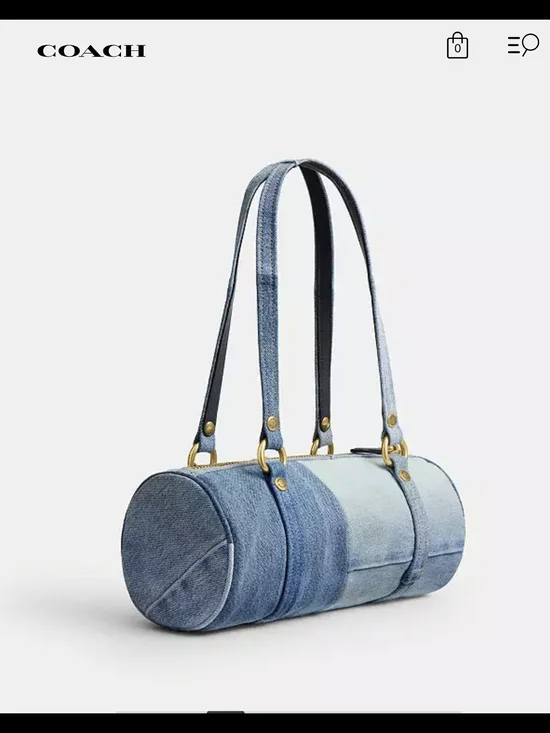 Coach Denim Barrel Shoulder Bag in Light and Medium Blue with Gold Hardware - Picture 3 of 5